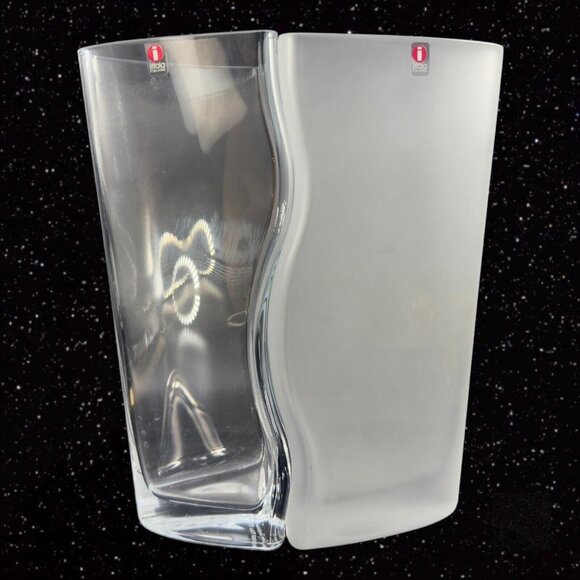 1996 iittala Pari Tiina Nordstrom Swirl Glass Vase Set Clear And Frosted Signed - Picture 1 of 16